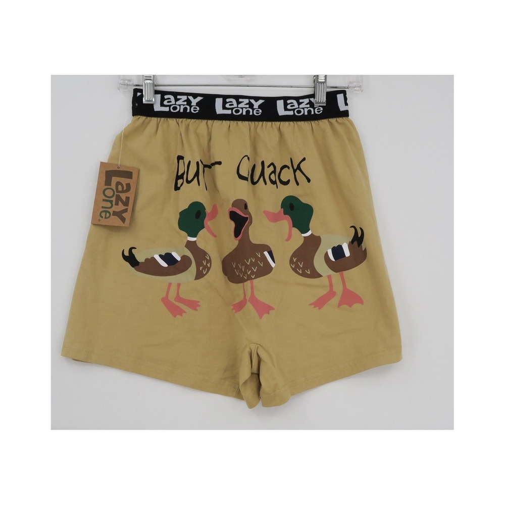 Lazy One Butt Quack Alaska Boxer Shorts Tan Cotton Mens Small Novelty NWT